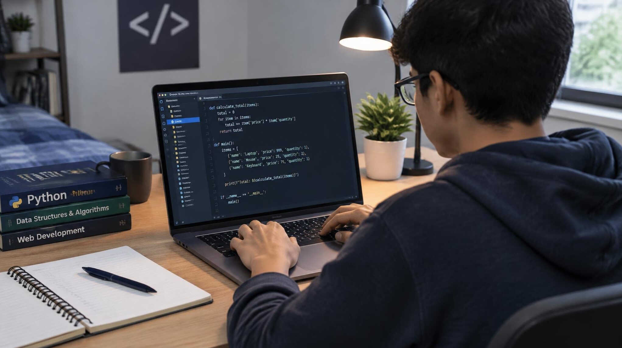 person learning coding at desk